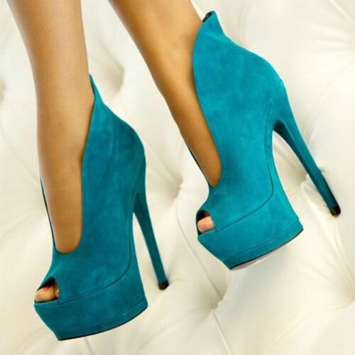 2019 womens platform green toe soft suede pumps 5.5 cm thick high heels 15 cm mature sexy banquet wedding shoes Nancyjayjii