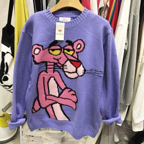 Autumn Winter Round Neck Loose Casual Pullover Knitting Sweater Cartoon Women Sweater Leopard Female Tops свитер женский 2021