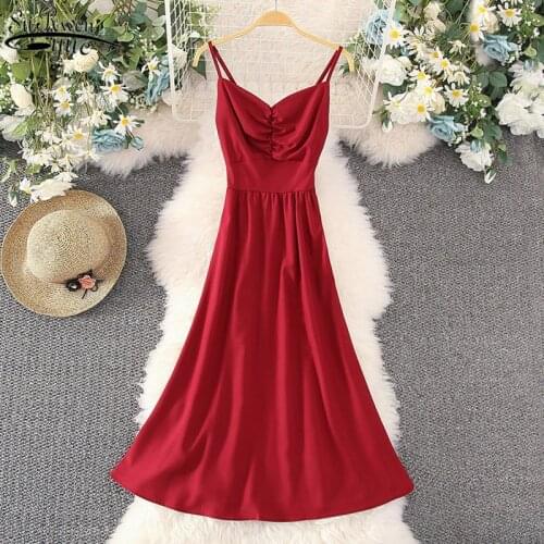 Women Long Dress 2021 Sexy Sling Dress V-Collar Open Back Lace Dress Women Bohemian Style Summer Solid Robe 14260