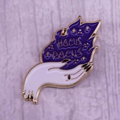 Witchy hand flame pin Halloween movie brooch