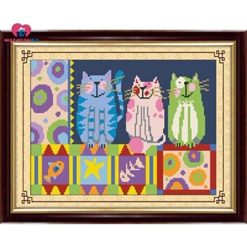 150 x 105 Lattice beads embroidery kit three cats cartoon Full beadwork home decor crafts needlework craft home decoration