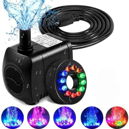 15W Submersible Water Pump With LED Light Water Flow For Fountains Pond Ultra-quiet Aquarium Fish Tank EU/UK/US Plug Oxygen Pump