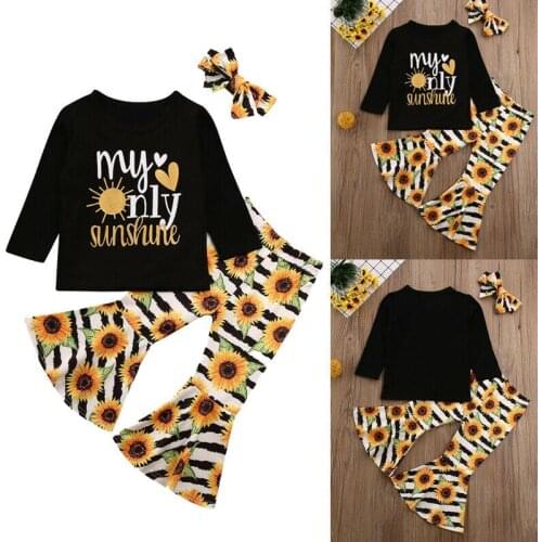 2020 nEW Spring 3PCS Toddler Baby Girl Clothes Tops Dress Striped Sunshine Sunflower Pants Outfits Autumn Set