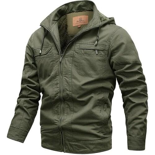 2021 Military Jacket Men Cotton Hood Outwear Winter Fleece Plus Size Army Tactical Coat Vintage Multi-pocket Pilot Cargo Jacket