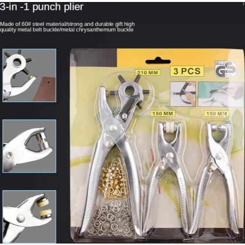 3pc Leather Belt Hole Punch + Eyelet Plier + Snap Button Gro