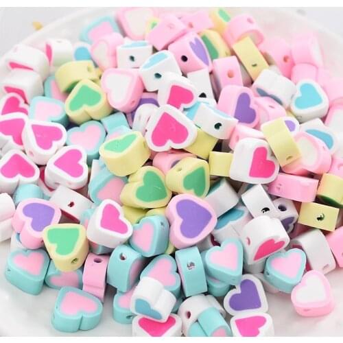30pcs 10x5mm Mixed Color Clay Beads Polymer Heart Shape Clay Spacer Beads For Jewelry Making DIY Handmade Bracelet Crafts