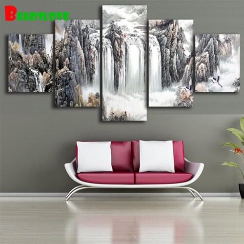 5 Panel Diamond Embroidery China Ink painting Natural Landscape Diamond Art Diamond Painting Cross Stitch Mosaic,Decor home