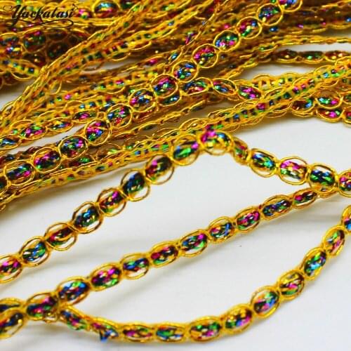 YACKALASI 100 Yds Gold Applique Lace Rainbow Ribbons Colored Lace Braid 0.6CM