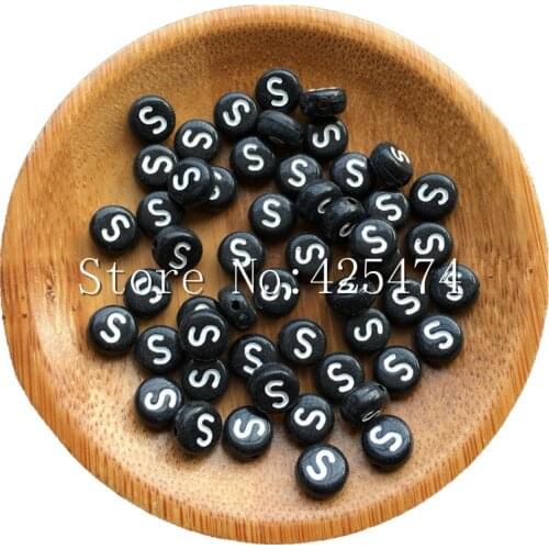 Single Initial S Printing Black Acrylic Letter Beads 3600PCS/Lot 4*7MM Flat Round DIY Jewelry Bracelet Plastic Alphabet Beads