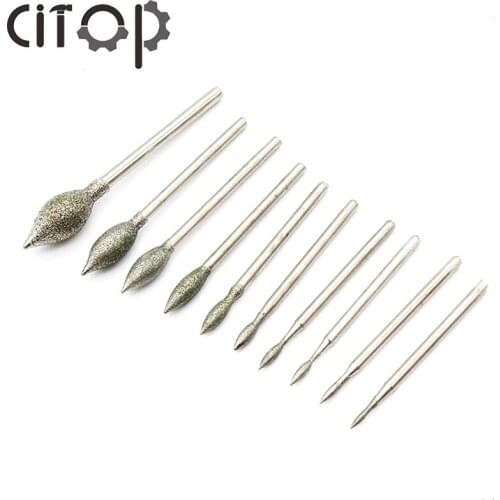 Citop 12Pcs/Set Olive Shape Carving Diamond Grinding Head Jade Polishing Rods Tooth Machine Dedicated Pit Peeling Smoothing