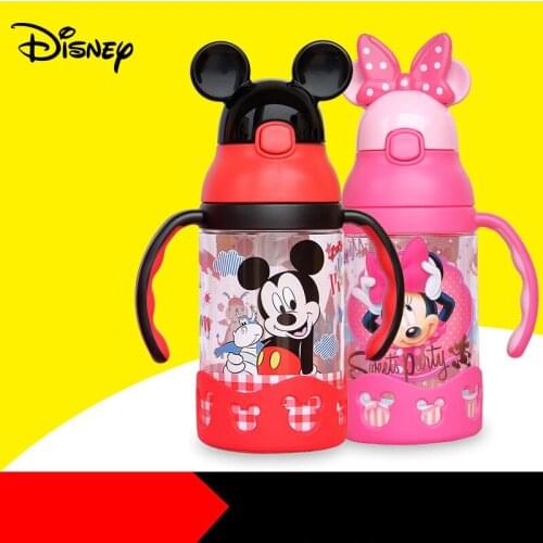 Disney 400ML Kids Straw Cup Automatic Button Cartoon School Water Cup Cute Kettle Shaker Sport Drink Bottle Bouteille Gourde Cup