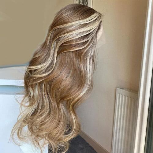 Highlight Brown Blonde Colored Lace Part Wig Ombre Natural Wave Human Hair Wigs For Black Women Brazilian Glueless Wig Remy Hair