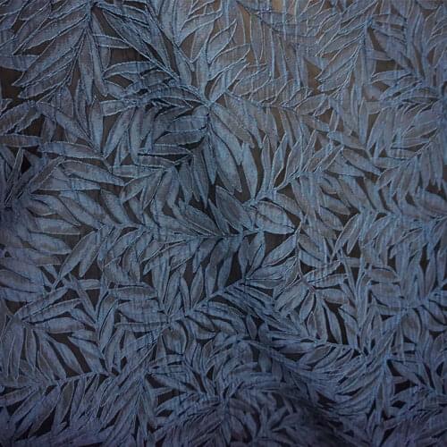 Chinese Classics cloud-pattern brocade jacquard leaf dark blue Satin silk fabric DIY patchwork bag Book cover Doll hanfu clothes