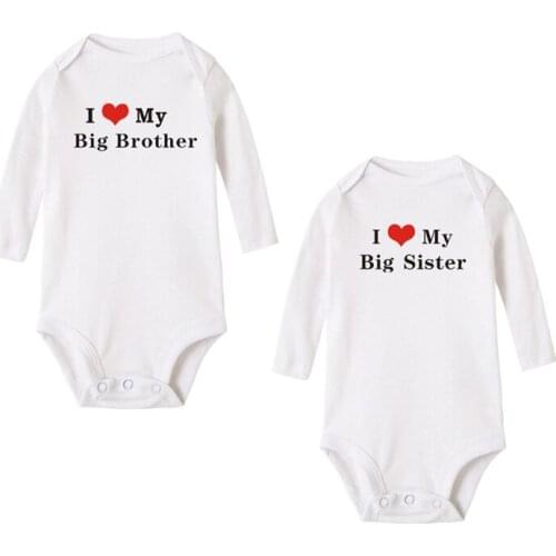 Newborn Baby Cotton Jumpsuit I Love My Big Sister Big Brother Baby Funny Body Bodysuit Infant Boy Girl Long Sleeve Jumpsuit
