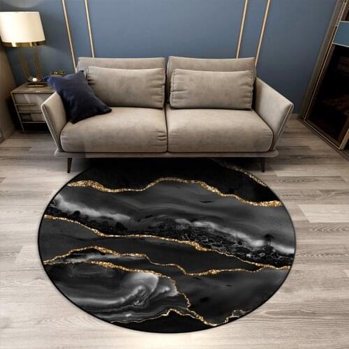 Black Gray Marble Coffee Table Rug Round Non-lip Chair Mat Bedroom Carpet Decorative Luxury Floor Rug Dining Room Table Hallway