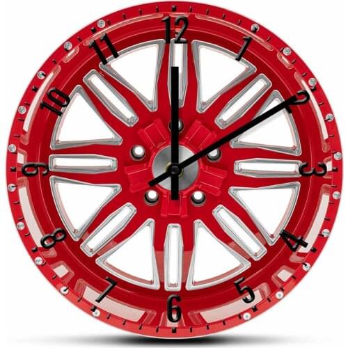 Red Car Wheel Mechanic Wall Clock Modern Design Garage Car Tire Decorative Wall Watch Auto Repair Tire Shop Artwork Timepieces