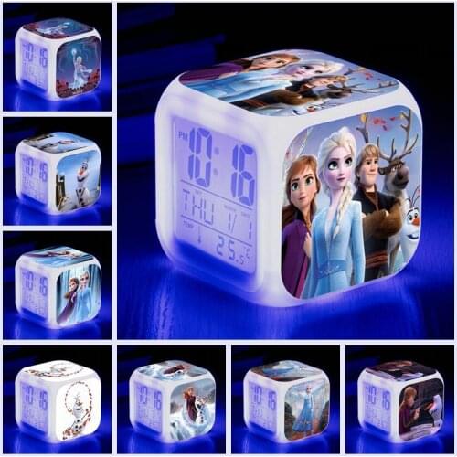 Disney Newest Frozen 2 anna and Elsa doll Cartoon LED Touch Alarm Clock toys Student Boy Girl Adult Bedside digital Clock gift