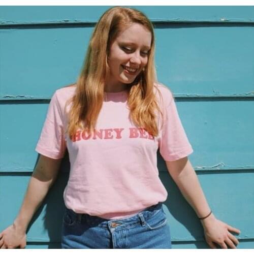 Honey Bee Letter Print Women Graphic T Shirts Kawaii Tshirt Fashion Aesthetic Tumblr Streetwear T-shirt Cotton Tees Dropshipping