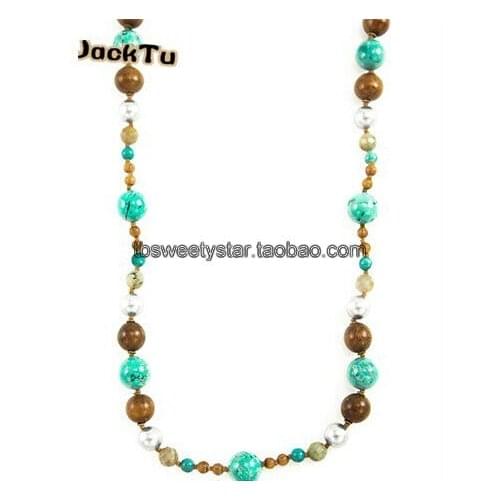 Fashion women handmade long bronzite green beads silver laser beads necklace