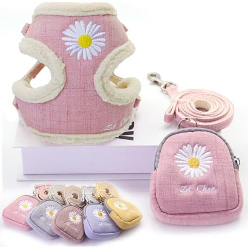 Soft Pet Dog Harnesses Vest No Pull Adjustable Keep Warm Embroidery Cat Harness Leash Set For Small Medium Dogs Outdoor Walking