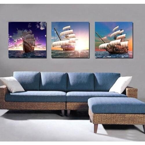 3pcs Diamond Painting Full set Square round Diamond Embroidery sailing boat Rhinestone Mosaic Painting Cross Stitch Home Decor