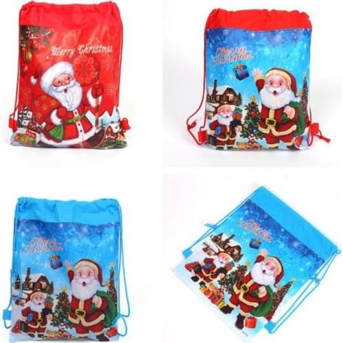 Non-Woven Holiday Gift Bag Reusable Christmas Santa Claus Drawstring Backpack Holders Xmas Party Favor present Stocking red blue