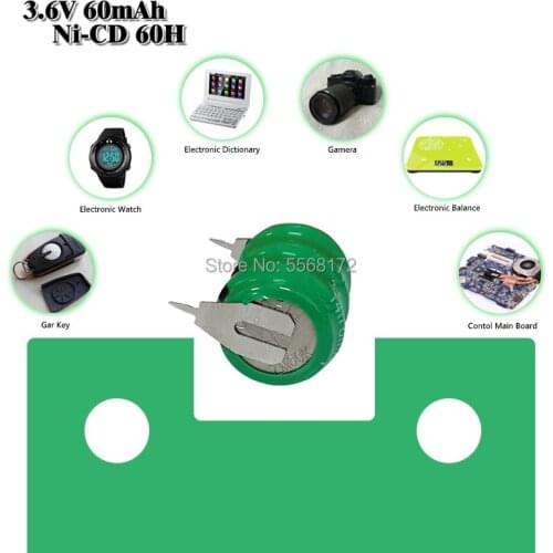 3.6V 60mAh Ni-CD Rechargeable Button Cell Battery NiCD Batteries With Soldering Pins For Wireless Earphones