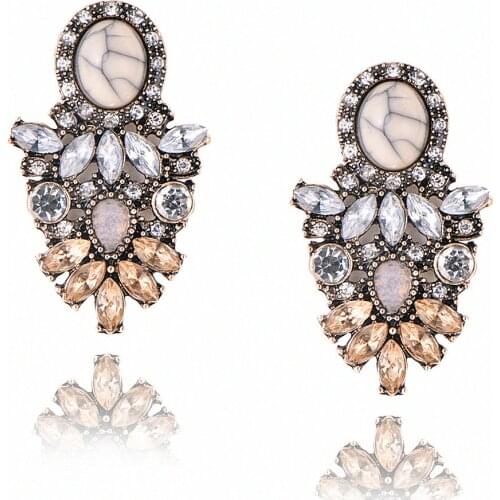 New European and American Fashion Retro Pink Stone Crystal Flower Drop Earrings Gold Rhinestones Earrings Modern For Women Gifts