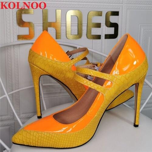 Kolnoo 2022 Newest Arrival Ladies High Heels Pumps Double Mary Janes Two-Tones Real Photos Sweet Sexy Party Prom Fashion Shoes