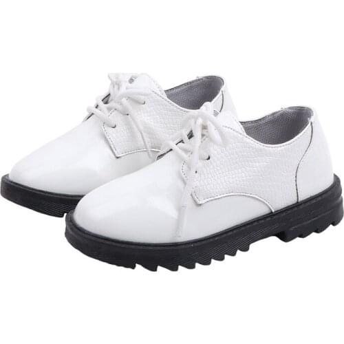 Toddlers Boys Shoes Little Kids Childrens Leather Shoes Lace-up Patent Leather Fashion Kids Flats For Party Wedding White Black