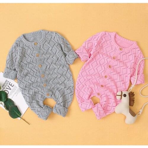 Infant Baby Boys Girls Hollow Out Rompers Clothes Children Baby Boy Girl Kids Knitting Long Sleeve Pure Color Rompers