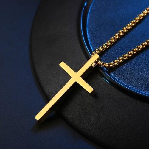 Simple Cross Pendant Necklaces for Men Boy Stainless Steel Chain Religious Christian Jewelry
