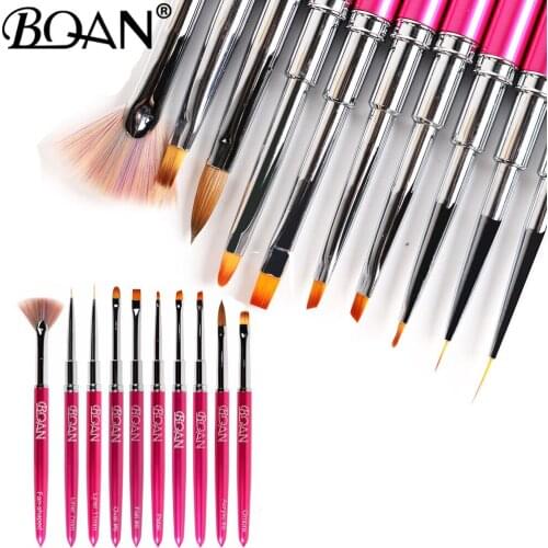 BQAN Pink Nail Art French Metal Handle Stripe Lines Liner Image Painting Brush Acrylic UV GEL Extension Builder Drawing Pen