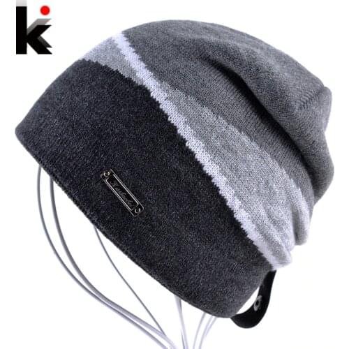 Winter Mens Skullies Gorro Brand Beanie Plus Velvet Hip-hop Hat Knitted Caps Boy Hats Beanies For Men Bonnet Touca Inverno