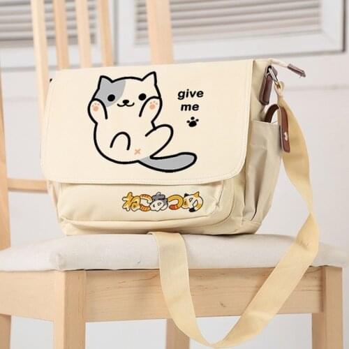 Neko Atsume Kawaii Cat School Crossbody Women Cute Shoulder Bags Female Girls Cartoon Messenger Bookbag Fashion Daily Gifts