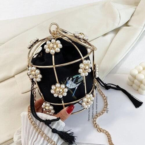 Bag for Women High Quality Openwork Basket Design Cage Pearls Portable Womens Luxury Party Handbags Evening Bag Cocktail Bag