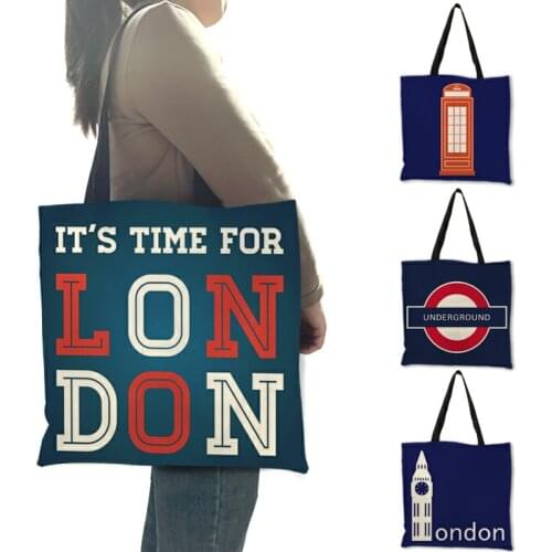 Modernism Style Dark Blue Linen Tote Bag for Ladies Girls Letter Printed Handbag Super Quality Unisex Grocery Travel Sac A Main