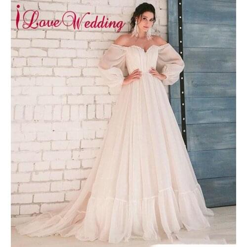 Vestido de Noiva 2020 Princess Wedding Dress A Line Off Shoulder Organza Bride Dress Bridal Gown Robe De Mariee
