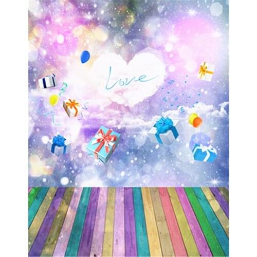 TR Romantic Newborn Photograpghy Backdrop Glitter Background Colorful Wood Floor with Birthday Gifts Boxes Backgroud Child