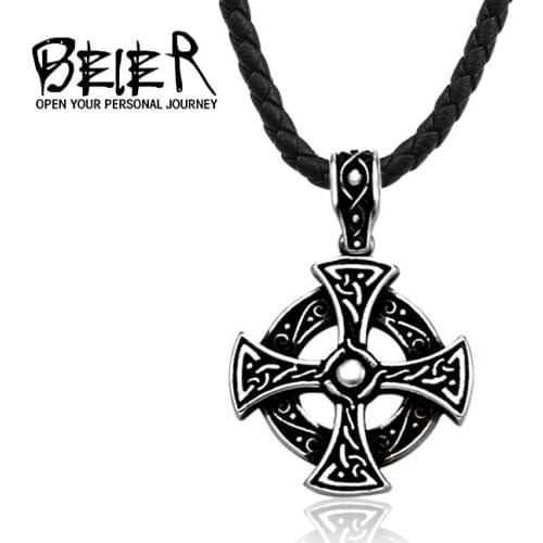 Vintage Round Viking Celtic Knot Cross Pendant For Men Women Stainless Steel Necklace Fashion Amulet Jewelry