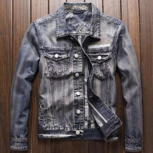 High Street European Fashion Mens Jeans Jackets and Coats Automotive Biker Mans Denim Overcoat Slim Fit Free Shipping A194