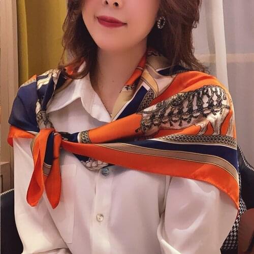 2021 Female Fine Horse Print Square Bandana Popular Kerchief Summer Sunscreen High-Grade Satin Shawl Fashion 90X90CM Silk Scarf