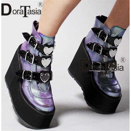 DORATASIA Luxury Brand New Fashion Female Platform Boots Classic Wedges Ankle Boots Women 2020 Metal Buckle Autumn Shoes Woman