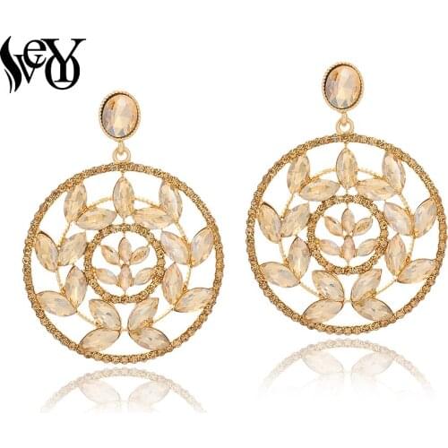 VEYO Hyperbole Round full Rhinestone Dangle Earrings Hollow out design Crystal Earrings for Women Fashion Jewelry 2019 New Gift