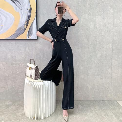 Women 2021 Spring Autumn Fashion Long Jumpsuit Female Casual Loose Romper Office Lady Elegant Jumpsuit Short Sleeve Overall Z356
