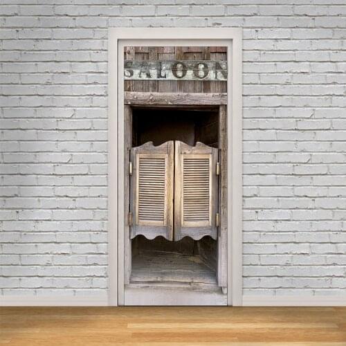 2pcs/set 3D Imitation Saloon Hotel Door DIY Door Art Mural Stickers Creative Large Wooden Door Wall Sticker Wallpaper Art Poster