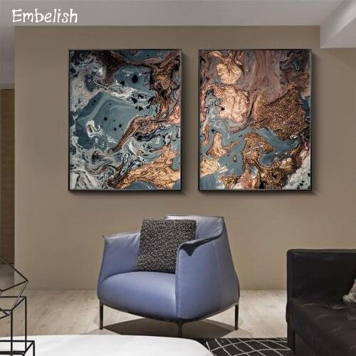 2 Pieces High Quality HD Print On Canvas Oil Paintings Golden Paints Coffee Color Mix Home Decor Posters Living Room Pictures