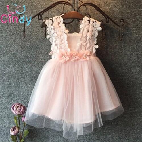 2016 Flower Cotton Lace Girls Dress 3 to 8Y Casual Hot Summer Party Dress for Girls Children striped dress corsage tutu dress k1