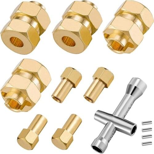 4Pcs Brass Extended 7mm Hex Wheel Hubs Combiner 4mm Widened for AXIAL SCX24 90081 1/24 RC Crawler Car Upgrades Parts
