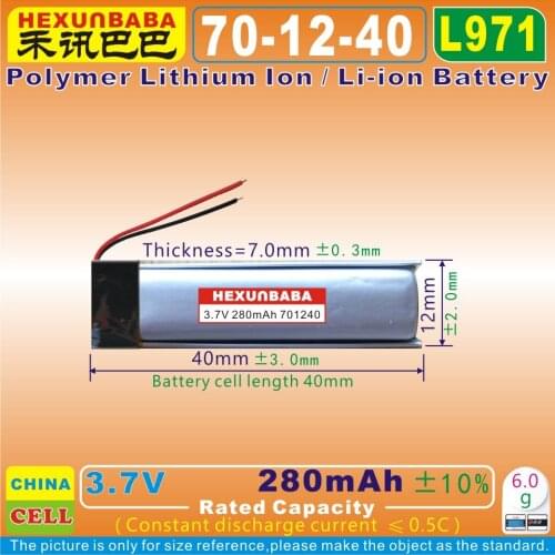 5pcs [L971] 3.7V 280mAh [701240] Polymer lithium ion / Li-ion battery for MP3,BLUETOOTH EARPHONE,SPEAKER,cell phone;RECORD PEN